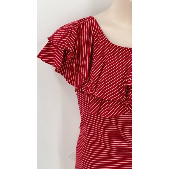 Polo Ralph Lauren Ladies Ruffle Trim Top Size M Red Stripe - Picture 4 of 8